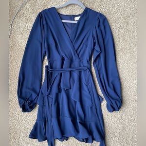 ALTARD STATE Long Sleeve Tiered Dress in Navy Blue